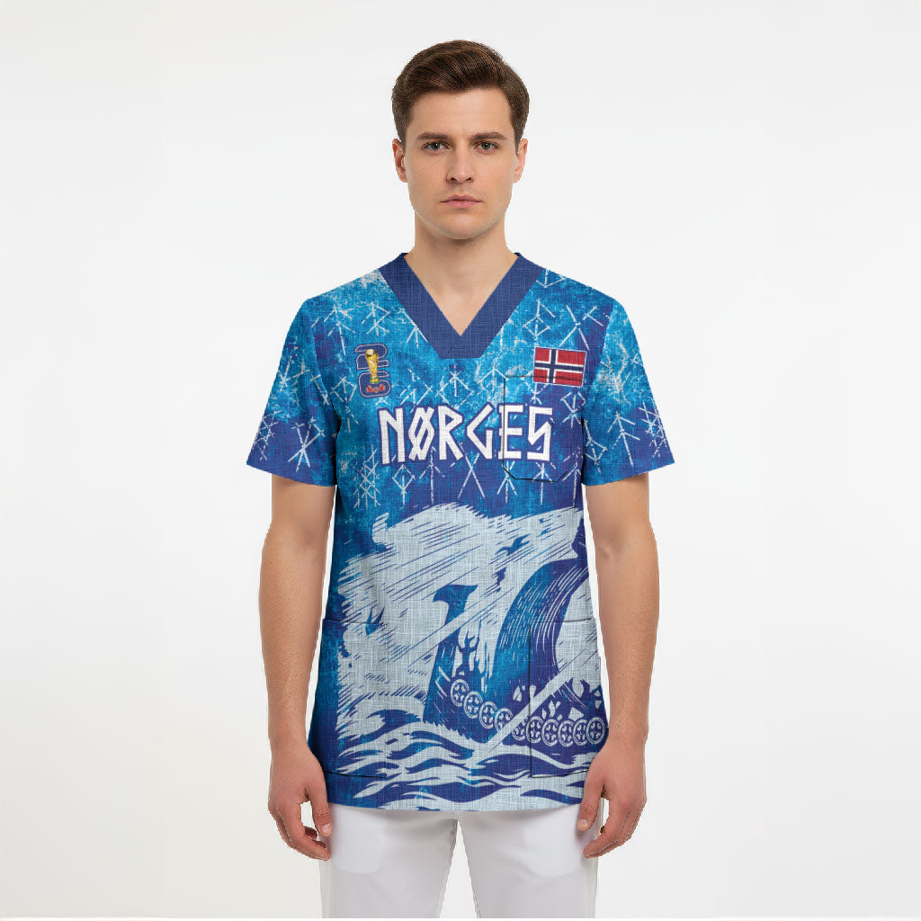 Norges Football WC2026 Custom Viking Rowing Scrub Top Raging Waves