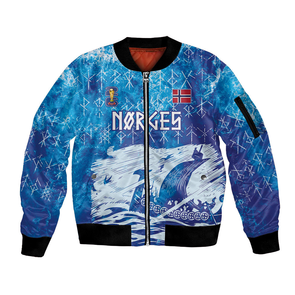 Norges Football WC2026 Custom Viking Rowing Sleeve Zip Bomber Jacket Raging Waves