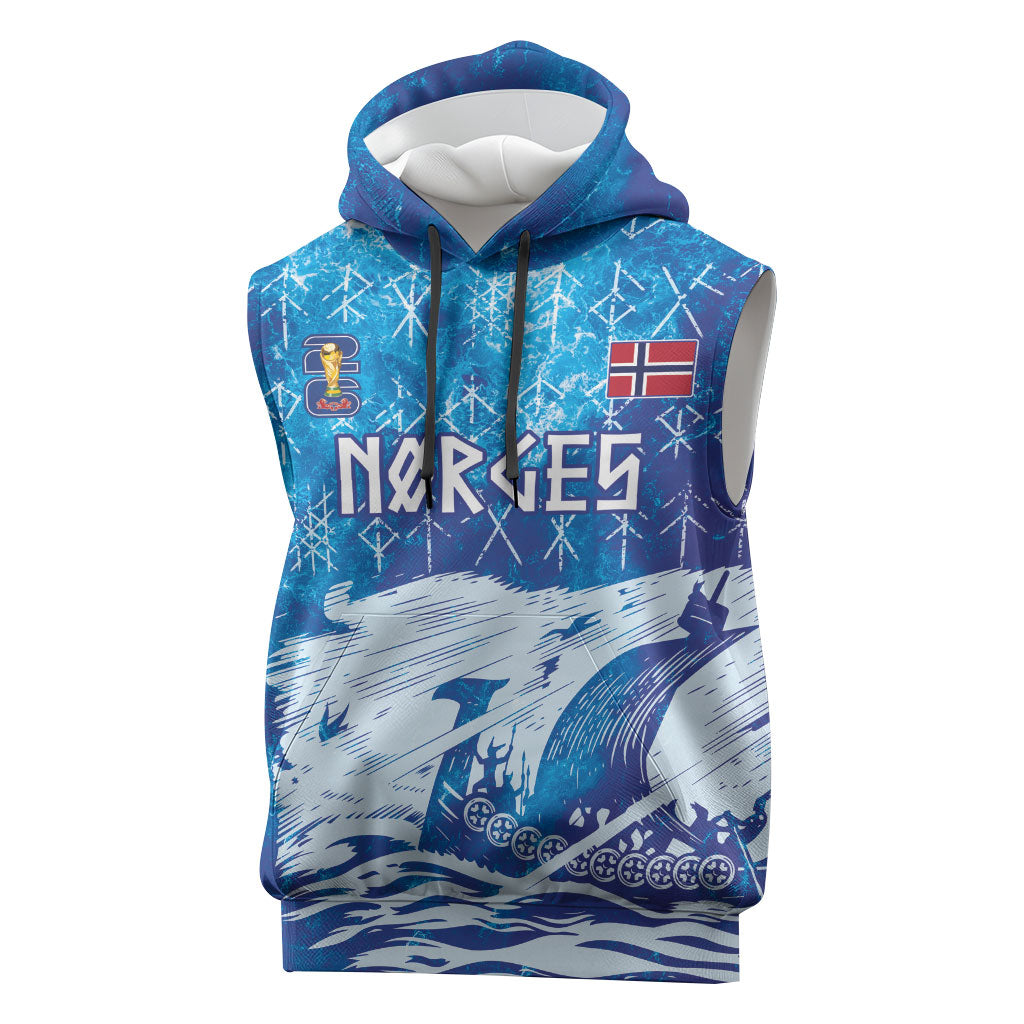 Norges Football WC2026 Custom Viking Rowing Sleeveless Hoodie Raging Waves