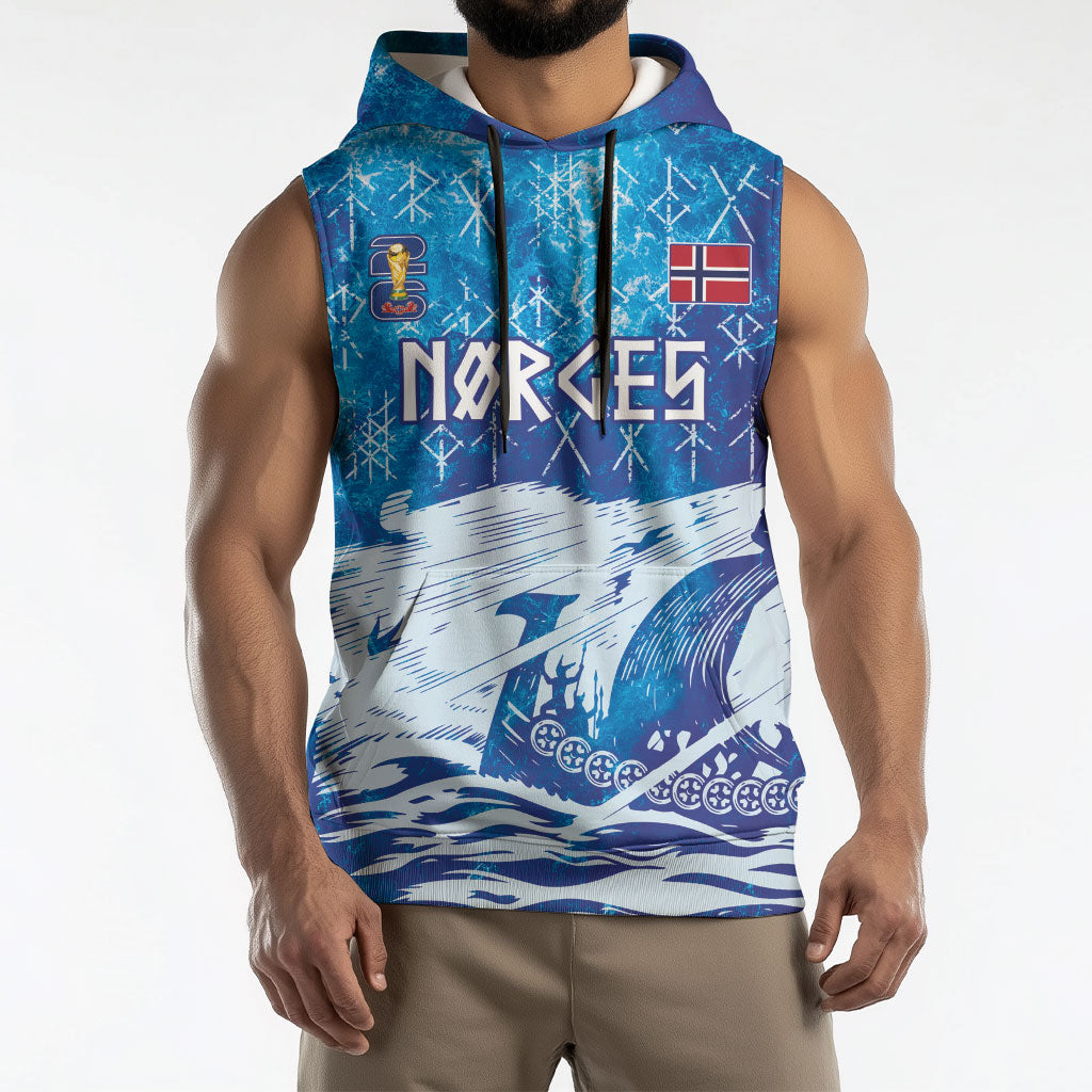 Norges Football WC2026 Custom Viking Rowing Sleeveless Hoodie Raging Waves