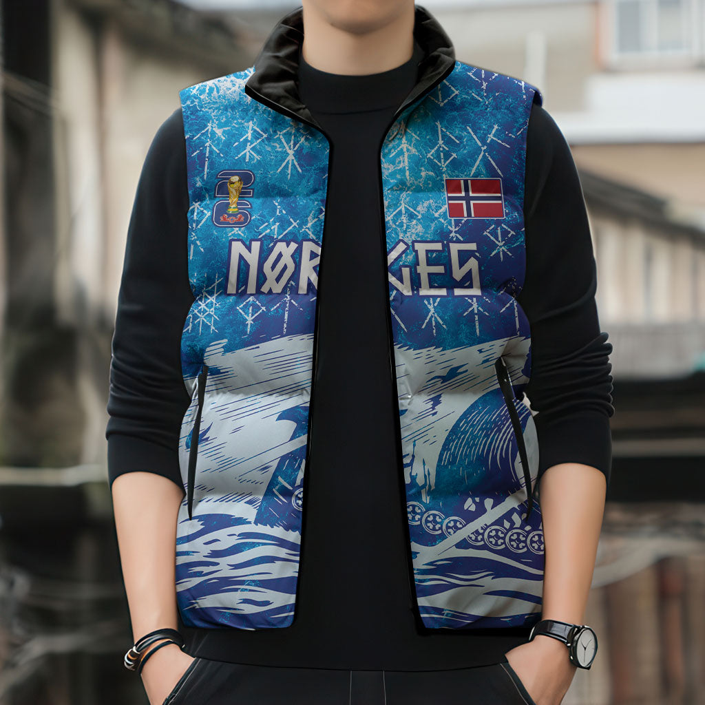 Norges Football WC2026 Custom Viking Rowing Sleeveless Puffer Jacket Raging Waves
