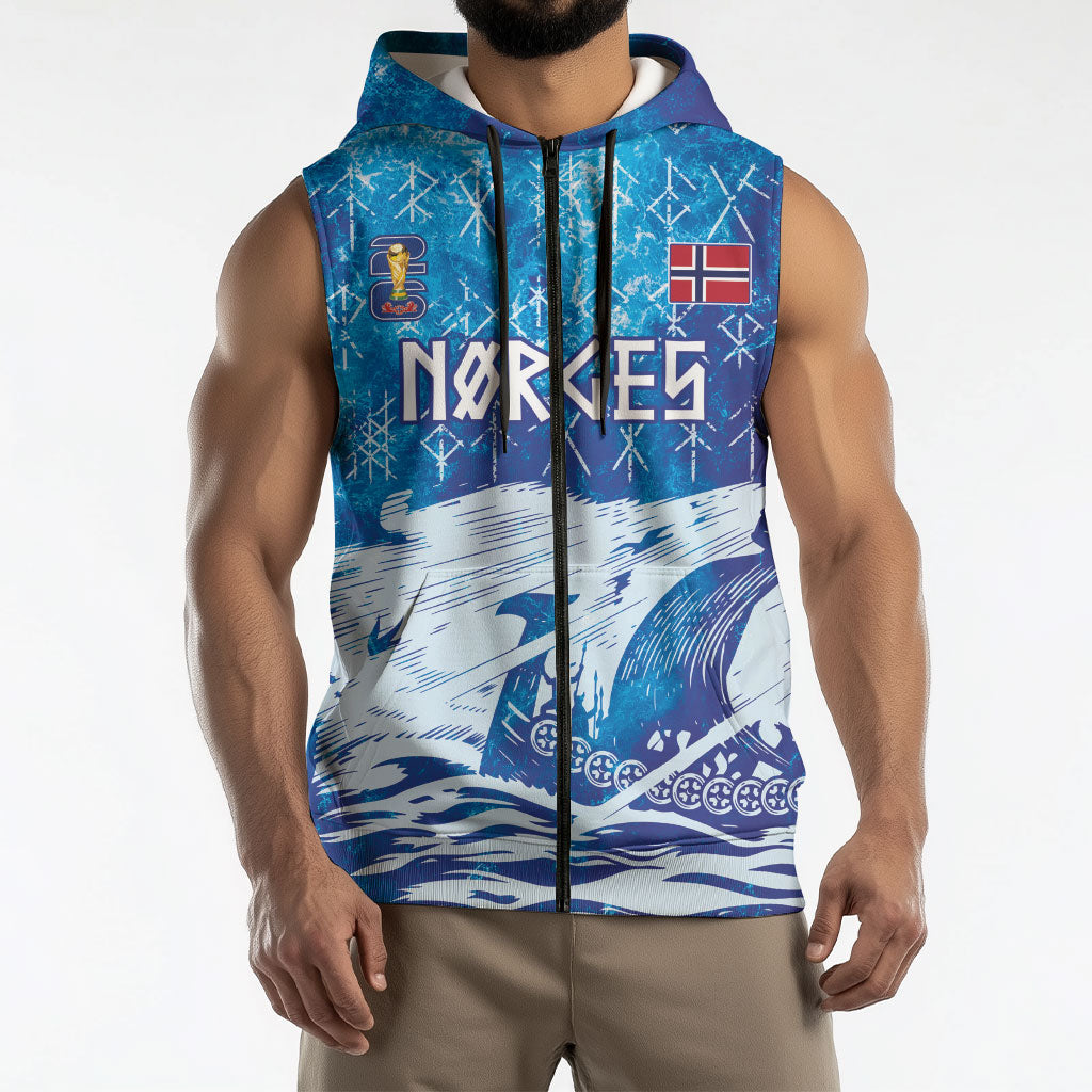 Norges Football WC2026 Custom Viking Rowing Sleeveless Zip Hoodie Raging Waves