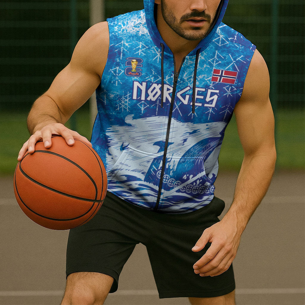 Norges Football WC2026 Custom Viking Rowing Sleeveless Zip Hoodie Raging Waves