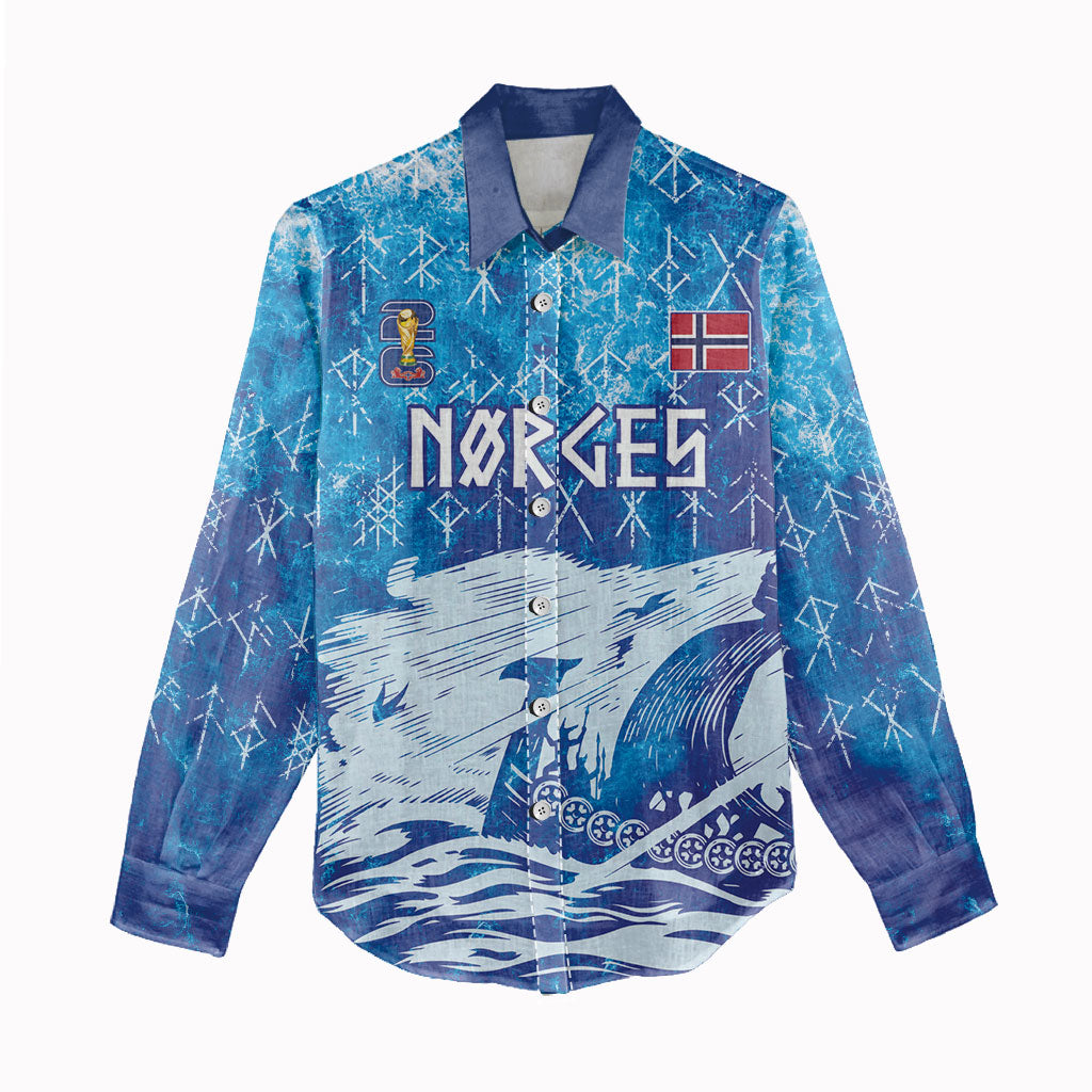 Norges Football WC2026 Custom Viking Rowing Women Casual Shirt Raging Waves