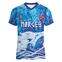 Norges Football WC2026 Custom Viking Rowing Women V-Neck T-Shirt Raging Waves