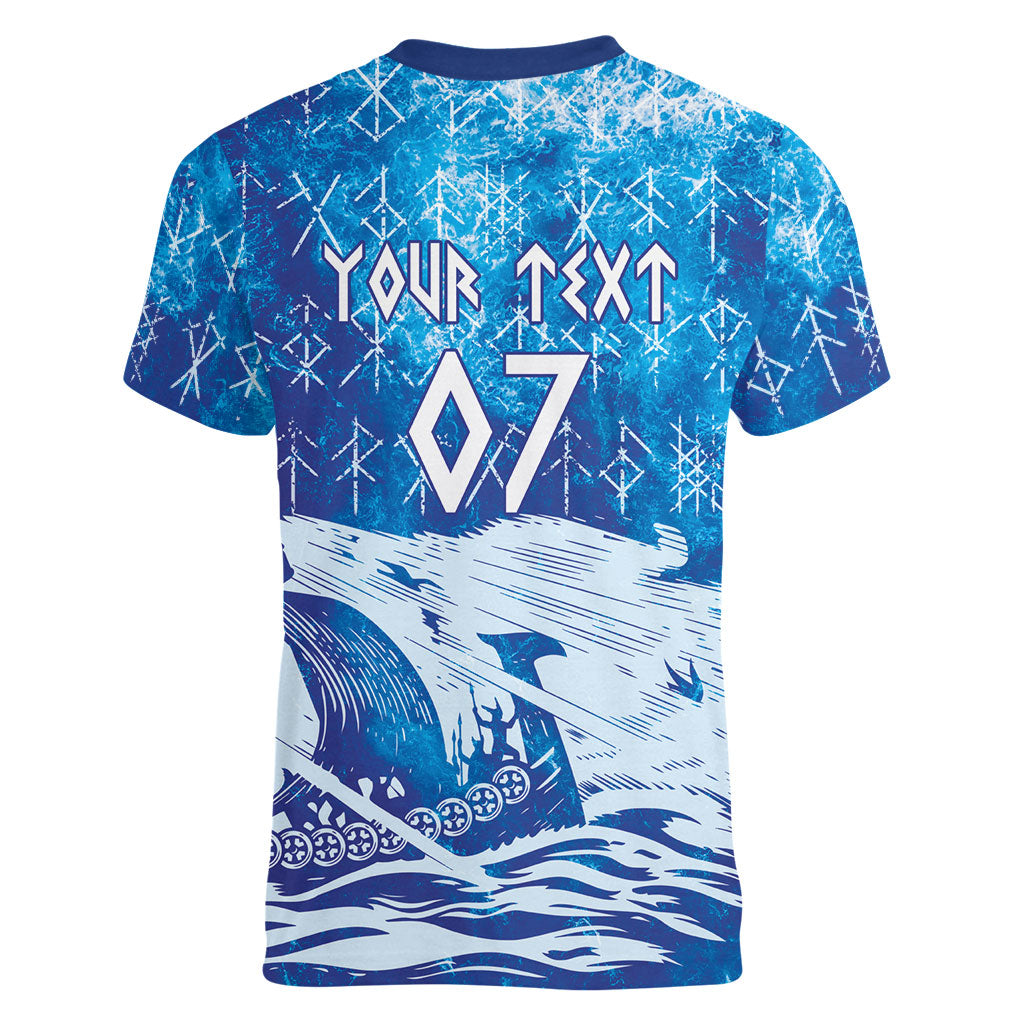 Norges Football WC2026 Custom Viking Rowing Women V-Neck T-Shirt Raging Waves