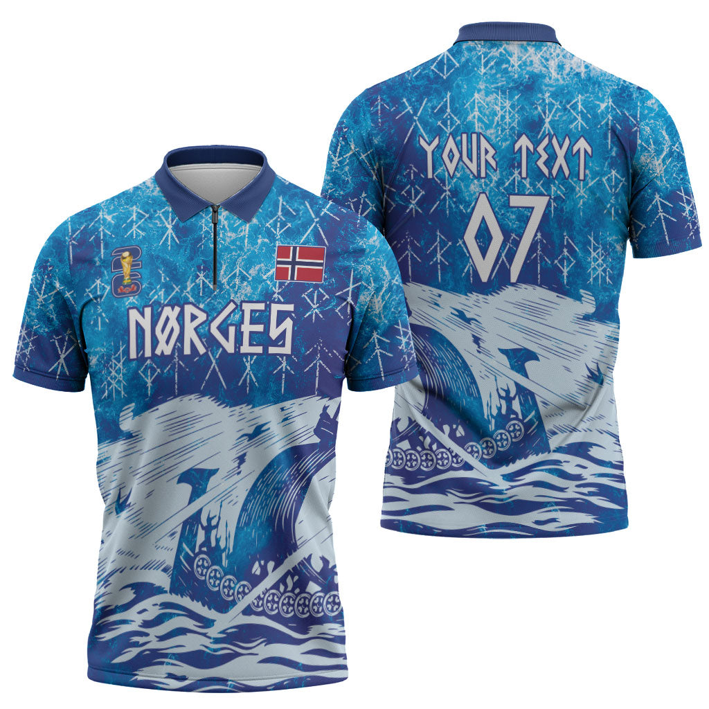 Norges Football WC2026 Custom Viking Rowing Zipper Polo Shirt Raging Waves