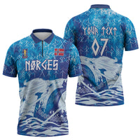 Norges Football WC2026 Custom Viking Rowing Zipper Polo Shirt Raging Waves
