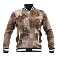 Vintage Hawaii Baseball Jacket Hibiscus Mix Hawaiian Quilt Patches - Brown LT7 - Wonder Print Shop