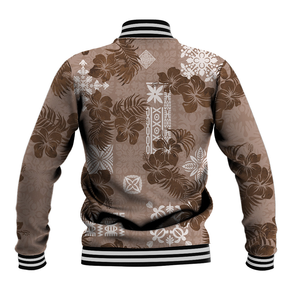 Vintage Hawaii Baseball Jacket Hibiscus Mix Hawaiian Quilt Patches - Brown LT7 - Wonder Print Shop