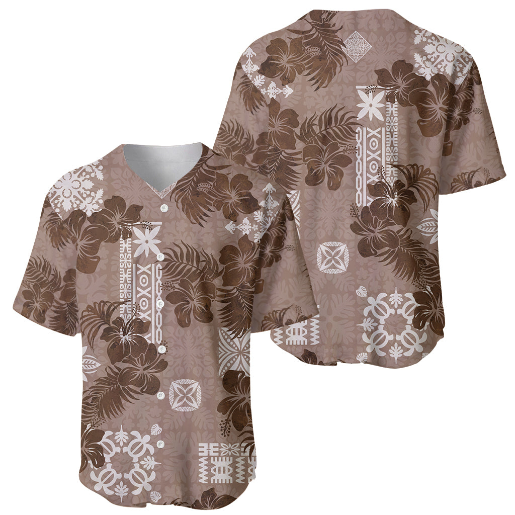 Vintage Hawaii Baseball Jersey Hibiscus Mix Hawaiian Quilt Patches - Brown LT7 - Wonder Print Shop