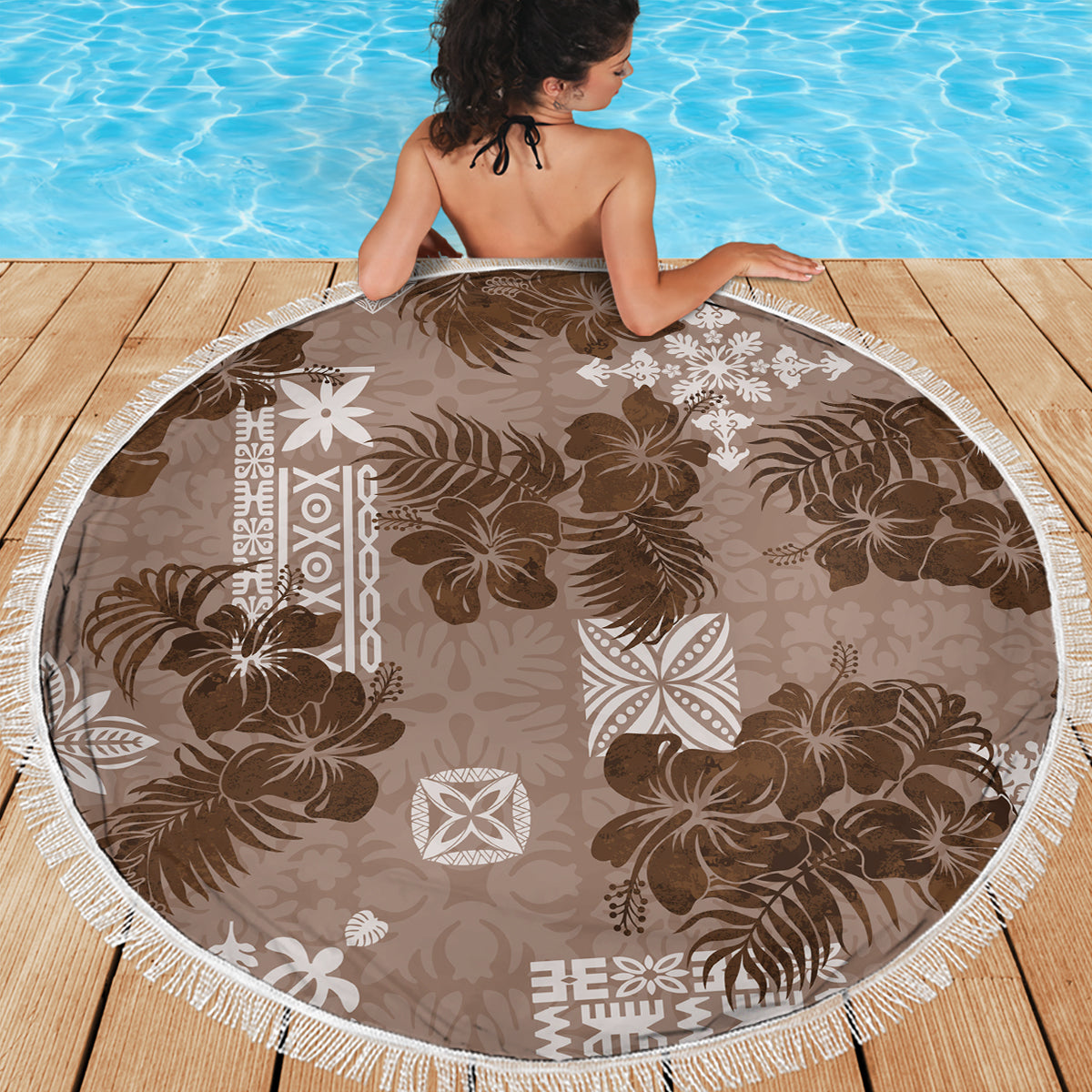 Vintage Hawaii Beach Blanket Hibiscus Mix Hawaiian Quilt Patches - Brown LT7 - Wonder Print Shop