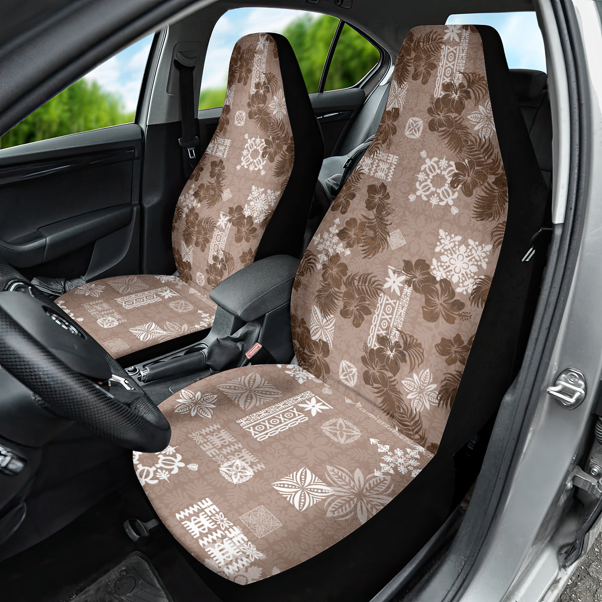 Vintage Hawaii Car Seat Cover Hibiscus Mix Hawaiian Quilt Patches - Brown LT7 - Wonder Print Shop