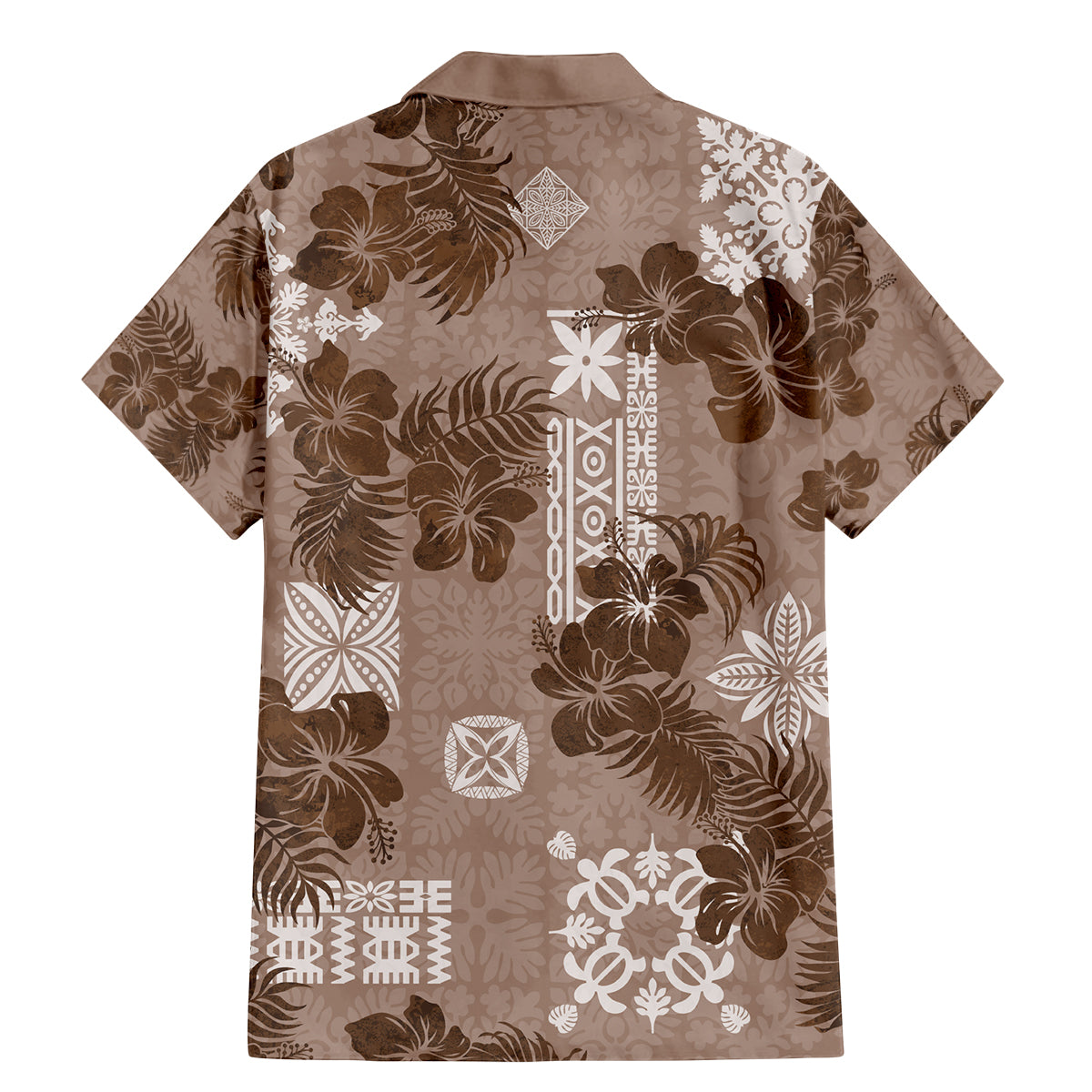 Vintage Hawaii Family Matching Mermaid Dress and Hawaiian Shirt Hibiscus Mix Hawaiian Quilt Patches - Brown LT7 - Wonder Print Shop