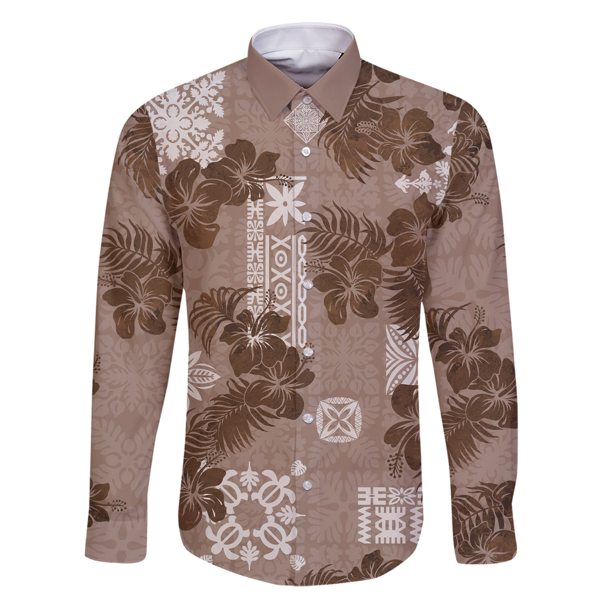 Vintage Hawaii Family Matching Puletasi Dress and Hawaiian Shirt Hibiscus Mix Hawaiian Quilt Patches - Brown - Wonder Print Shop