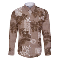 Vintage Hawaii Family Matching Puletasi Dress and Hawaiian Shirt Hibiscus Mix Hawaiian Quilt Patches - Brown - Wonder Print Shop