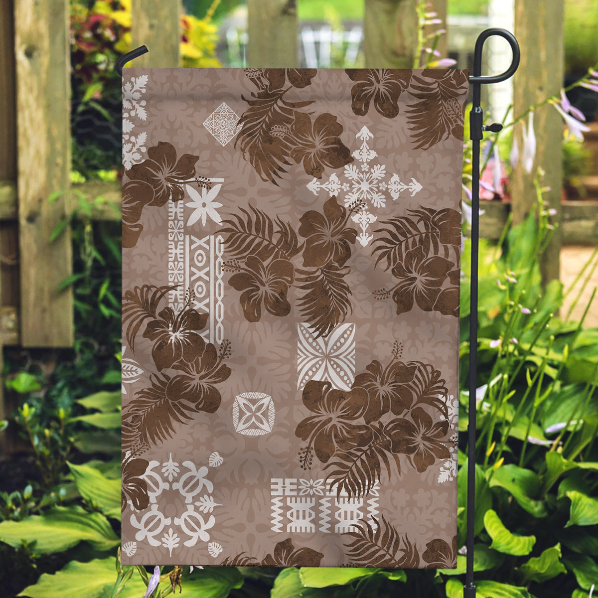 Vintage Hawaii Garden Flag Hibiscus Mix Hawaiian Quilt Patches - Brown - Wonder Print Shop