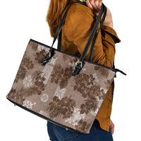 Vintage Hawaii Leather Tote Bag Hibiscus Mix Hawaiian Quilt Patches - Brown - Wonder Print Shop