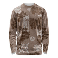 Vintage Hawaii Long Sleeve Shirt Hibiscus Mix Hawaiian Quilt Patches - Brown - Wonder Print Shop