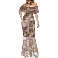 Vintage Hawaii Mermaid Dress Hibiscus Mix Hawaiian Quilt Patches - Brown - Wonder Print Shop