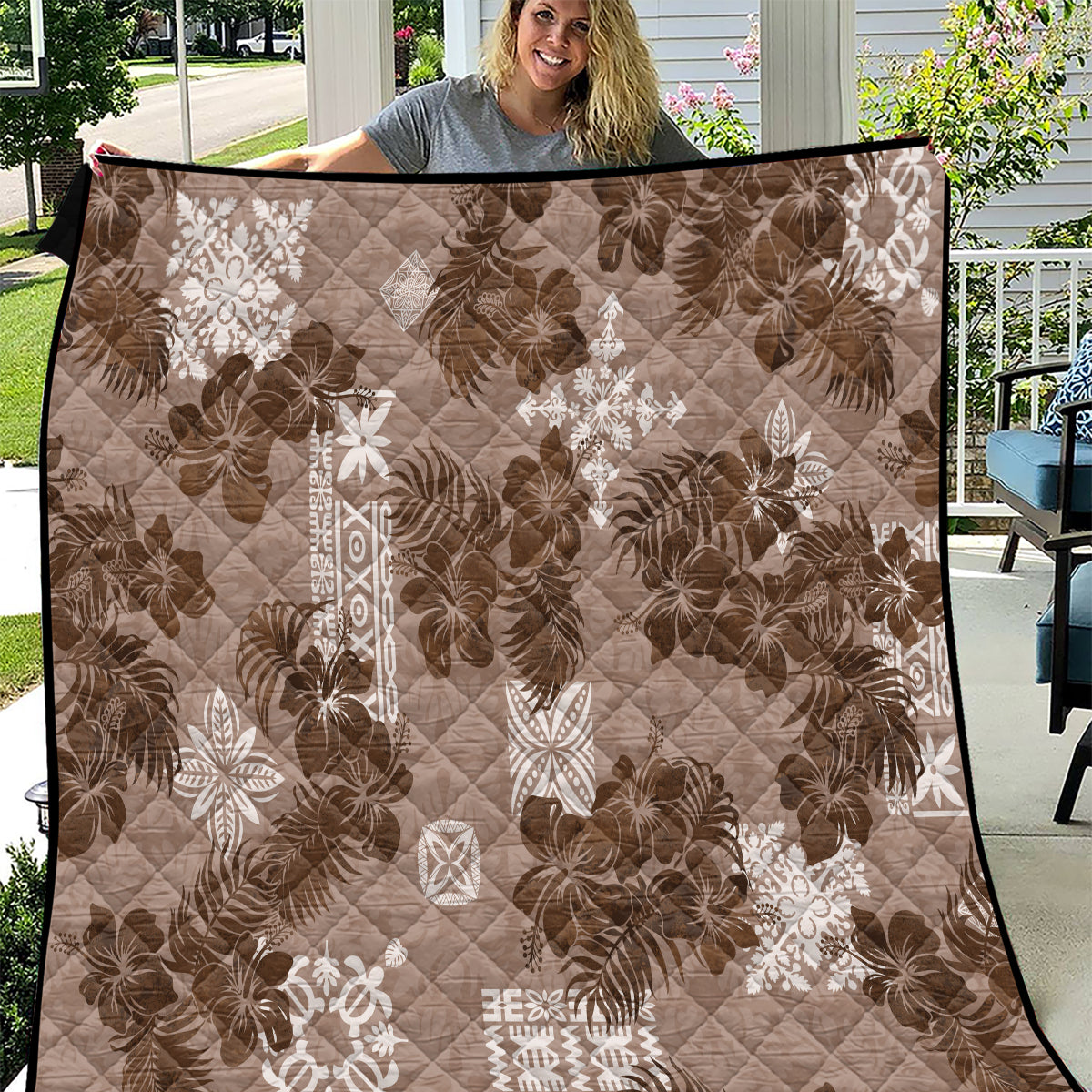 Vintage Hawaii Quilt Hibiscus Mix Hawaiian Quilt Patches - Brown - Wonder Print Shop