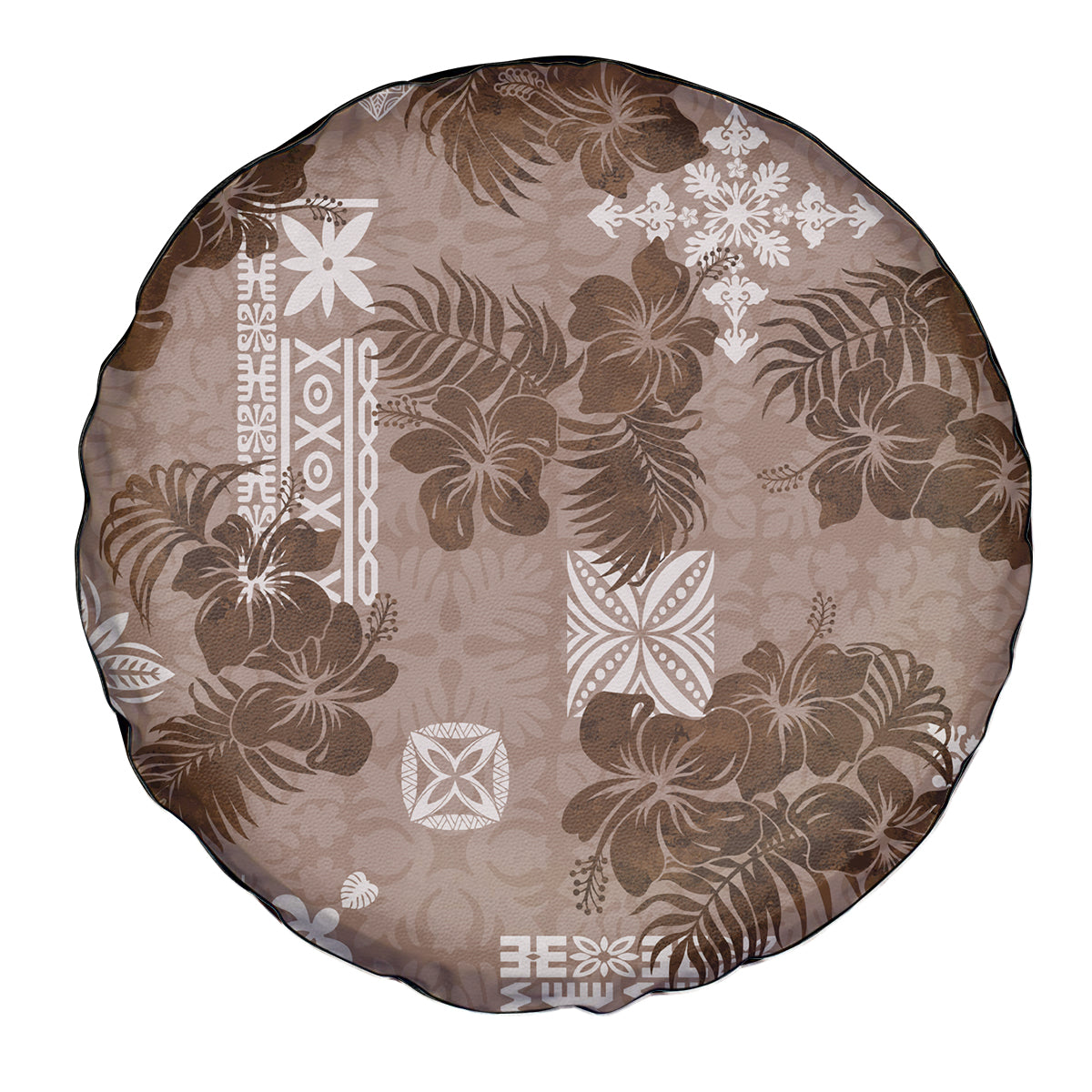 Vintage Hawaii Spare Tire Cover Hibiscus Mix Hawaiian Quilt Patches - Brown - Wonder Print Shop