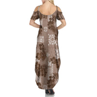 Vintage Hawaii Summer Maxi Dress Hibiscus Mix Hawaiian Quilt Patches - Brown - Wonder Print Shop
