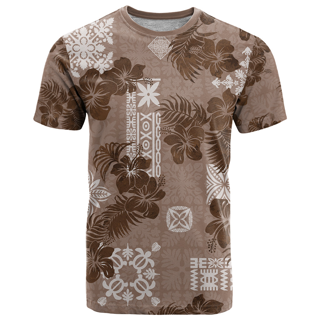 Vintage Hawaii T Shirt Hibiscus Mix Hawaiian Quilt Patches - Brown - Wonder Print Shop