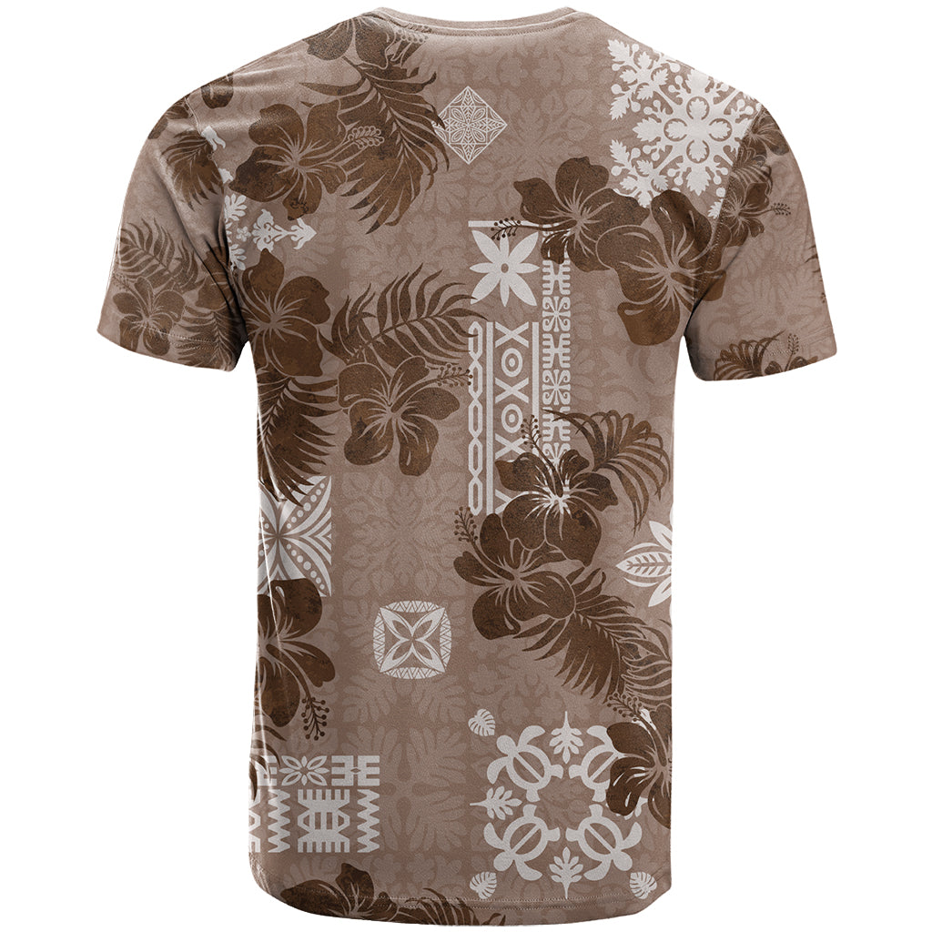 Vintage Hawaii T Shirt Hibiscus Mix Hawaiian Quilt Patches - Brown - Wonder Print Shop