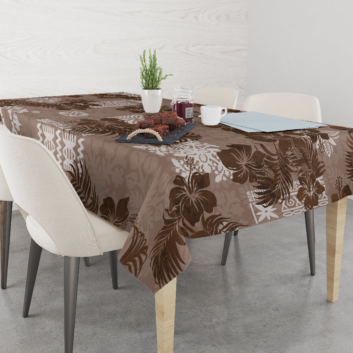 Vintage Hawaii Tablecloth Hibiscus Mix Hawaiian Quilt Patches - Brown - Wonder Print Shop