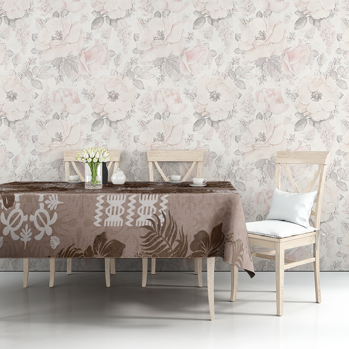 Vintage Hawaii Tablecloth Hibiscus Mix Hawaiian Quilt Patches - Brown - Wonder Print Shop