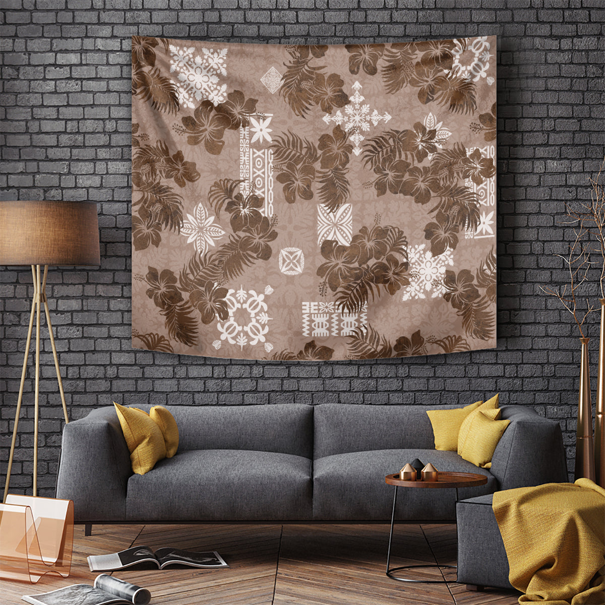 Vintage Hawaii Tapestry Hibiscus Mix Hawaiian Quilt Patches - Brown - Wonder Print Shop