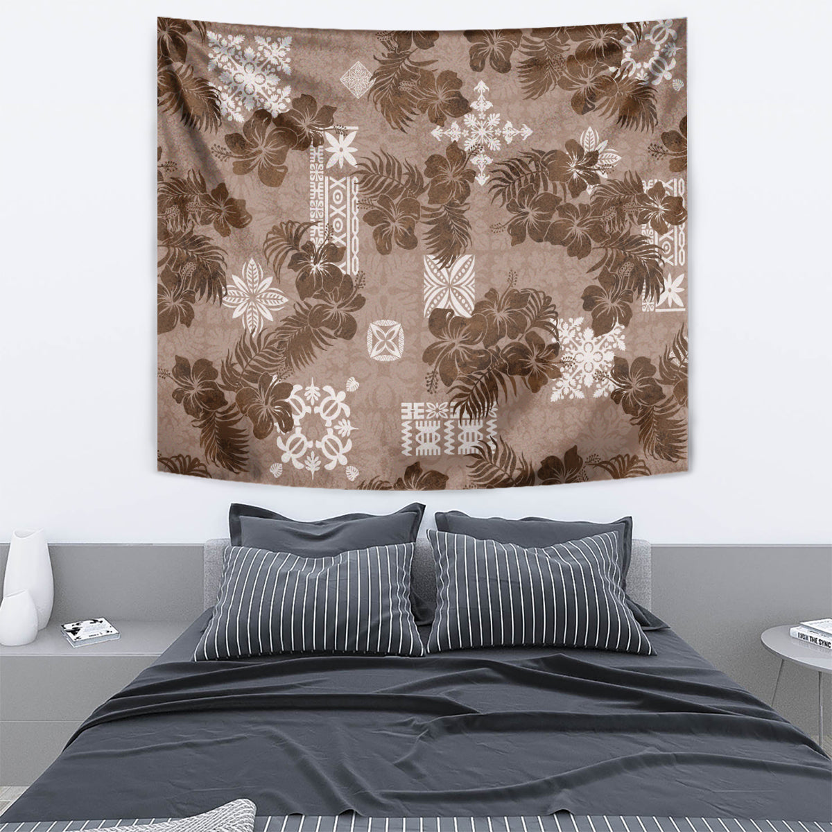 Vintage Hawaii Tapestry Hibiscus Mix Hawaiian Quilt Patches - Brown - Wonder Print Shop