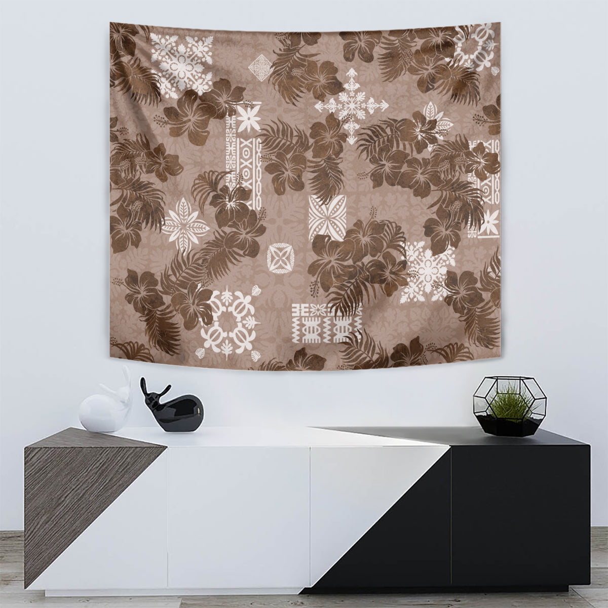 Vintage Hawaii Tapestry Hibiscus Mix Hawaiian Quilt Patches - Brown - Wonder Print Shop