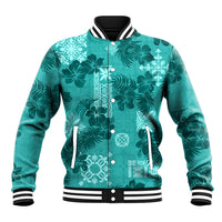 Vintage Hawaii Baseball Jacket Hibiscus Mix Hawaiian Quilt Patches - Teal LT7 - Wonder Print Shop