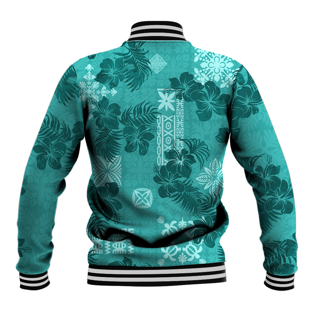 Vintage Hawaii Baseball Jacket Hibiscus Mix Hawaiian Quilt Patches - Teal LT7 - Wonder Print Shop