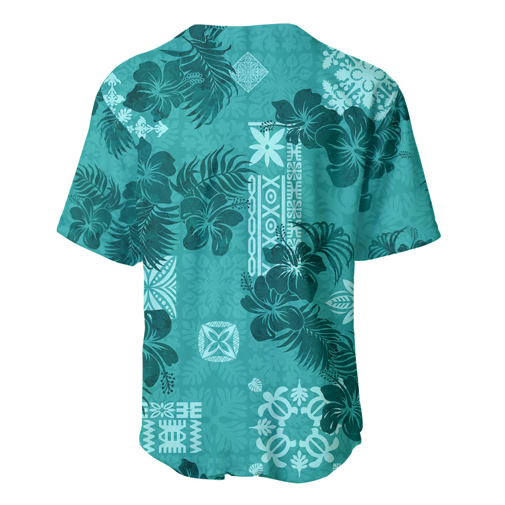 Vintage Hawaii Baseball Jersey Hibiscus Mix Hawaiian Quilt Patches - Teal LT7 - Wonder Print Shop