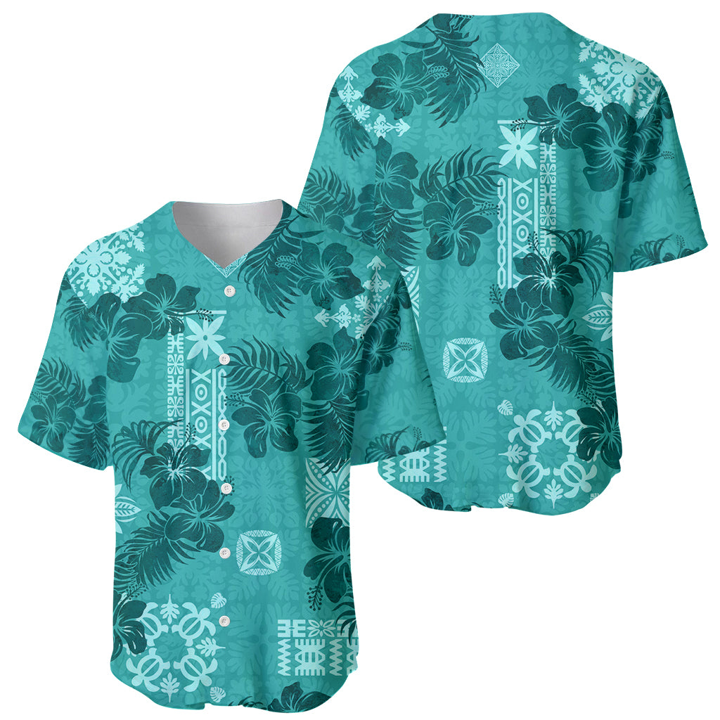 Vintage Hawaii Baseball Jersey Hibiscus Mix Hawaiian Quilt Patches - Teal LT7 - Wonder Print Shop