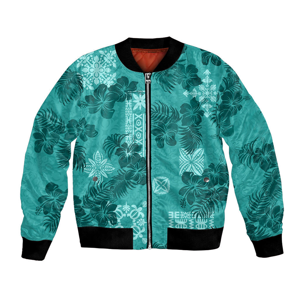 Vintage Hawaii Bomber Jacket Hibiscus Mix Hawaiian Quilt Patches - Teal LT7 - Wonder Print Shop
