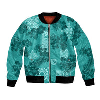 Vintage Hawaii Bomber Jacket Hibiscus Mix Hawaiian Quilt Patches - Teal LT7 - Wonder Print Shop