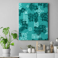 Vintage Hawaii Canvas Wall Art Hibiscus Mix Hawaiian Quilt Patches - Teal LT7 - Wonder Print Shop