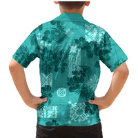 Vintage Hawaii Family Matching Mermaid Dress and Hawaiian Shirt Hibiscus Mix Hawaiian Quilt Patches - Teal LT7 - Wonder Print Shop