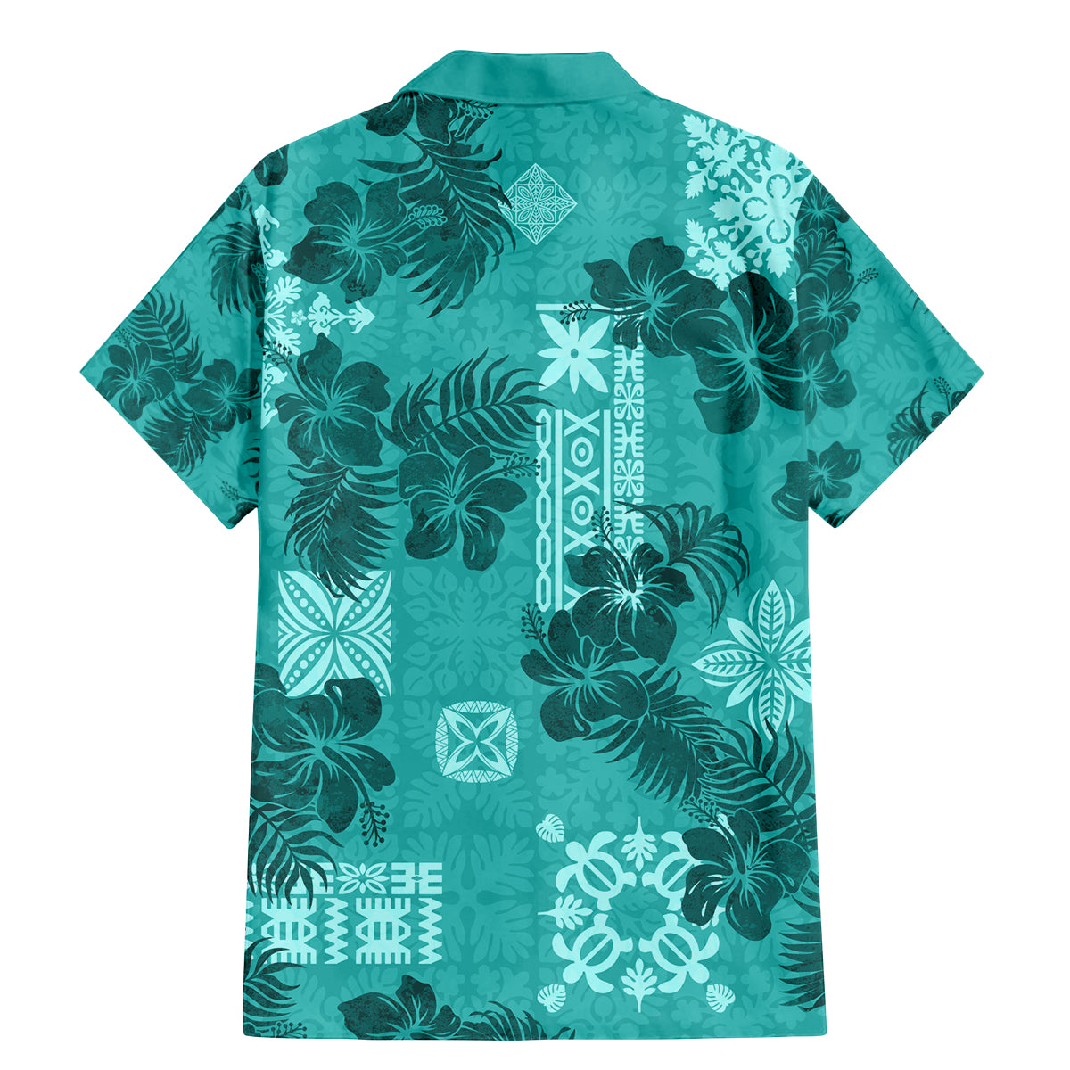 Vintage Hawaii Family Matching Mermaid Dress and Hawaiian Shirt Hibiscus Mix Hawaiian Quilt Patches - Teal LT7 - Wonder Print Shop