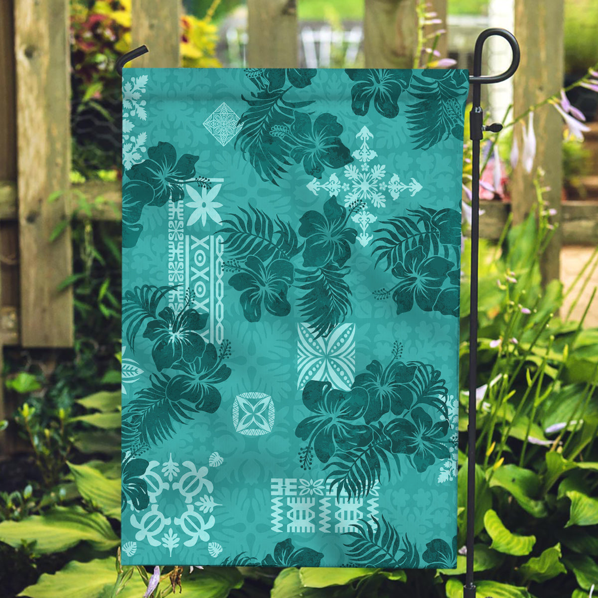 Vintage Hawaii Garden Flag Hibiscus Mix Hawaiian Quilt Patches - Teal - Wonder Print Shop