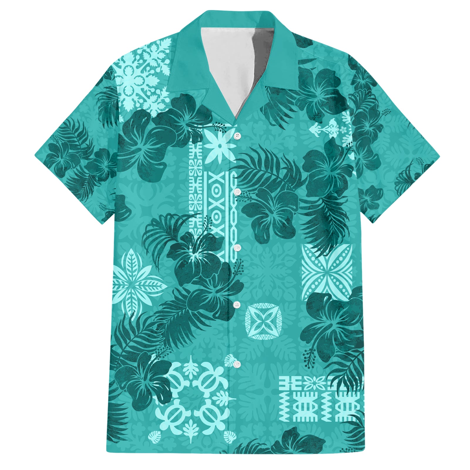 Vintage Hawaii Hawaiian Shirt Hibiscus Mix Hawaiian Quilt Patches - Teal - Wonder Print Shop