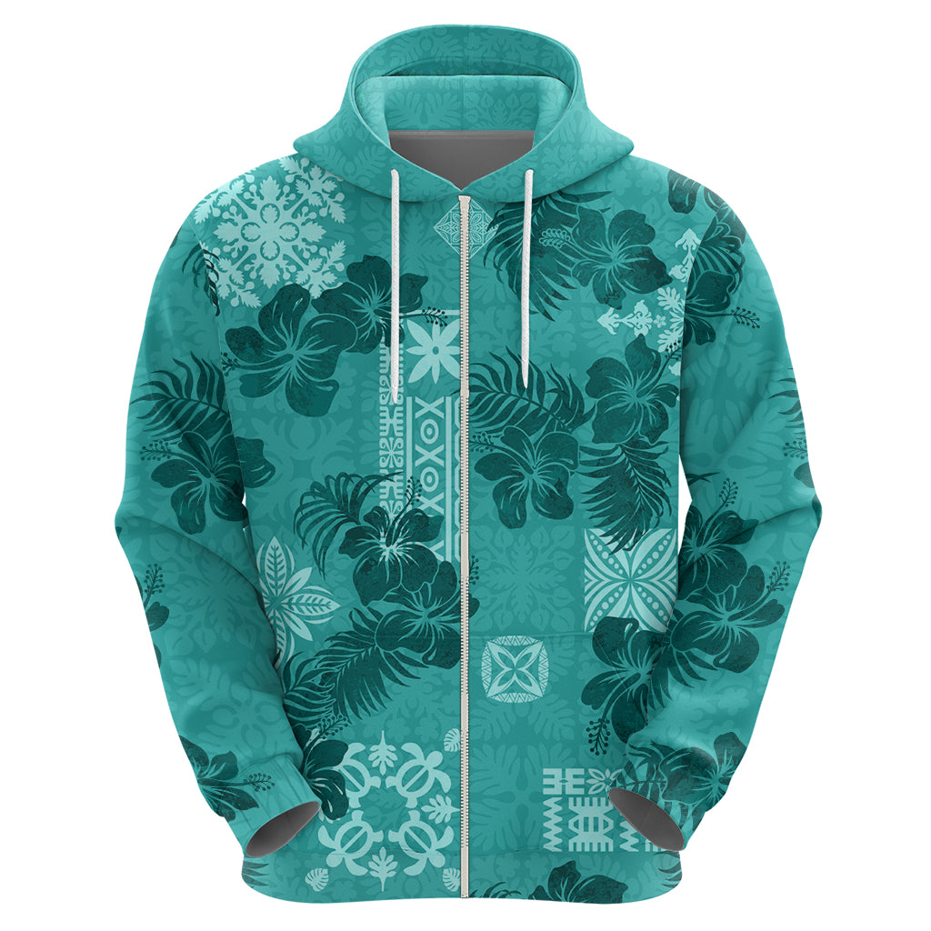 Vintage Hawaii Hoodie Hibiscus Mix Hawaiian Quilt Patches - Teal - Wonder Print Shop