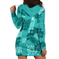 Vintage Hawaii Hoodie Dress Hibiscus Mix Hawaiian Quilt Patches - Teal - Wonder Print Shop