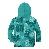 Vintage Hawaii Kid Hoodie Hibiscus Mix Hawaiian Quilt Patches - Teal - Wonder Print Shop