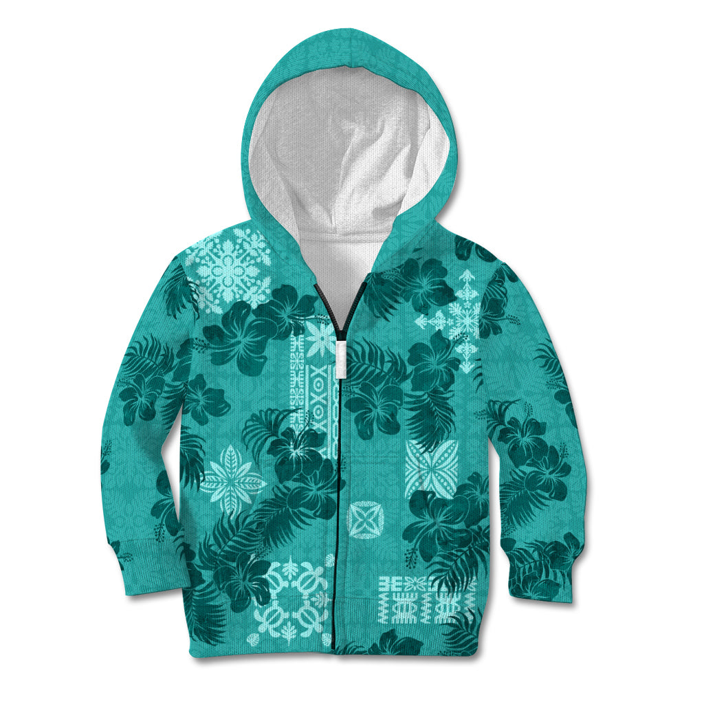 Vintage Hawaii Kid Hoodie Hibiscus Mix Hawaiian Quilt Patches - Teal - Wonder Print Shop