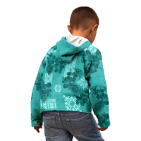 Vintage Hawaii Kid Hoodie Hibiscus Mix Hawaiian Quilt Patches - Teal - Wonder Print Shop